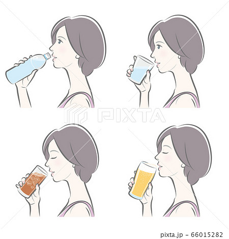 女性の横顔 冷たい飲み物のイラスト素材