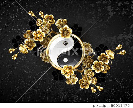 Yin Yang Symbol With Golden Sakura Stock Illustration Yin Yang Symbol With Golden Sakura Stock Illustration