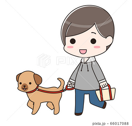 犬の散歩をする男性のイラスト素材