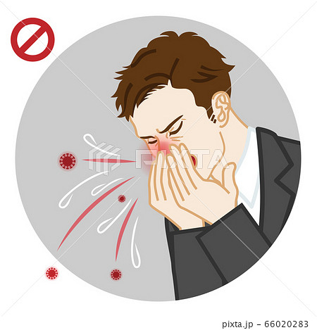 咳をするビジネスマン 手で口を覆う 円形クリップアートのイラスト素材 6602