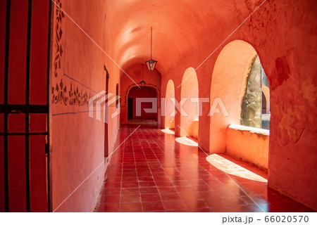 メキシコ　バジャドリの教会　サン・ベルナルディーノ修道院　ピンクの回廊 66020570