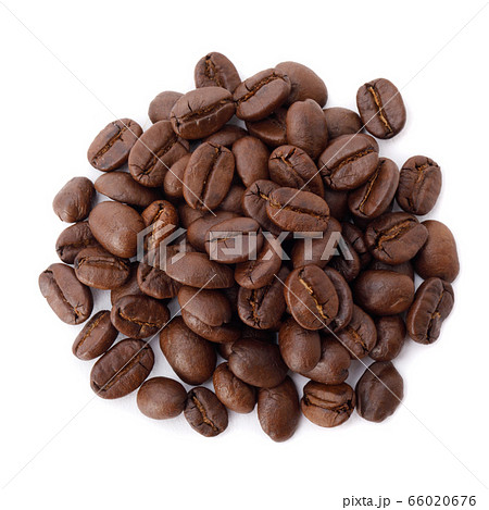 Roasted coffee beans studio shot isolated on white background, Healthy products by organic natural ingredients concept Roasted coffee beans studio shot isolated on white background, Healthy products by organic natural ingredients concept 66020676