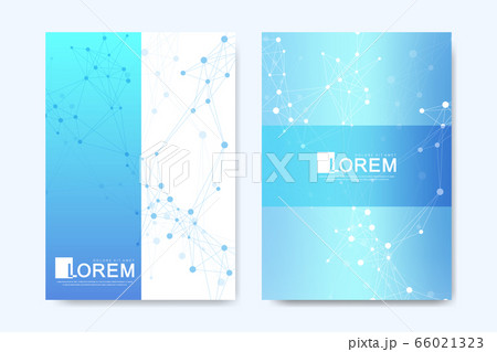 Modern vector template for brochure, Leaflet, flyer, advert, cover, catalog, magazine or annual report. Business, science, medical design. Scientific cybernetic dots. Lines plexus. Card surface 66021323
