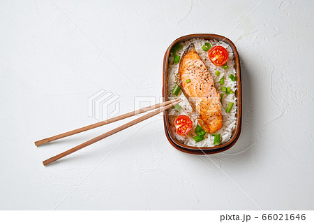 Japanese style lunch bento box. Take away or food delivery concept. 66021646