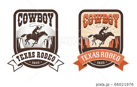 Rodeo retro western badge - horseman with lasso 66021976