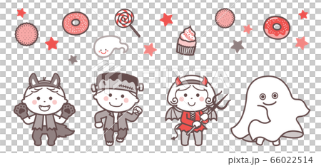 ハロウィンのおばけの衣装を着てポーズする子どもたち 2色のイラスト素材