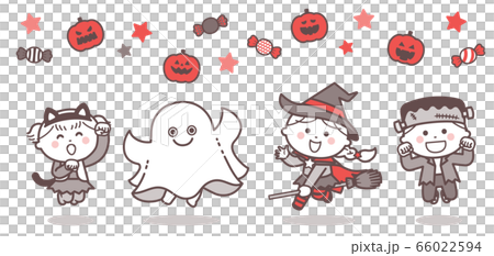 ハロウィンのおばけの衣装を着てジャンプする子どもたち 2色のイラスト素材