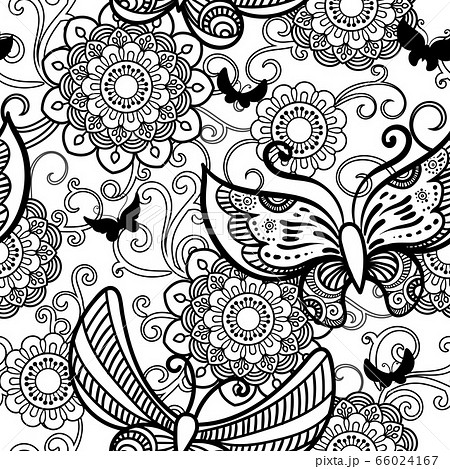 Hand drawn flowers and butterfly background Hand drawn flowers and butterfly background 66024167