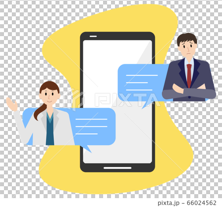 スマートフォンのチャットで医療の相談をするイラスト スマートフォンのチャットで医療の相談をするイラスト 66024562
