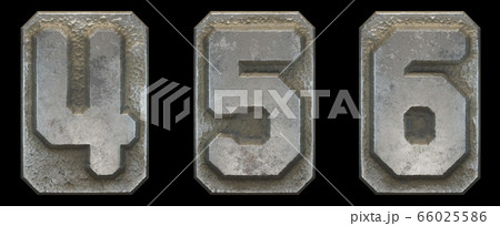 Set of numbers 4, 5, 6 made of industrial metal on black background 3d 66025586