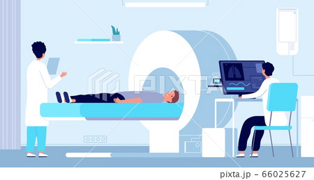 Magnetic resonance imaging. Mri equipment, doctor and patient in tomography machine. Hospital radiology, scan procedure vector illustration Magnetic resonance imaging. Mri equipment, doctor and patient in tomography machine. Hospital radiology, scan procedure vector illustration 66025627