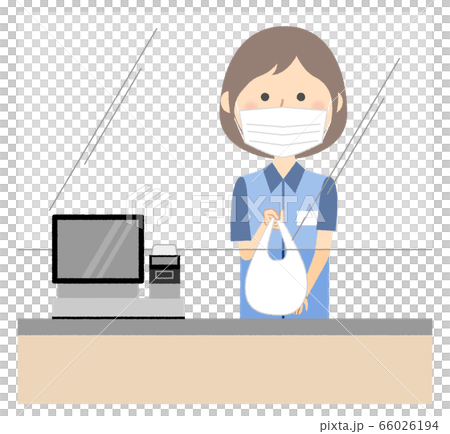 Female salesclerk who takes measures against infection and responds 66026194