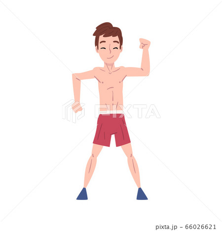 Cute Boy Wearing Shorts Doing Sports Exercise Cartoon Style Vector Illustration on White Background 66026621