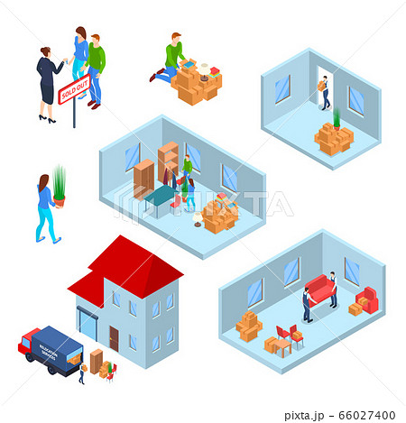 Color Moving New House Concept 3d Isometric View. Vector Color Moving New House Concept 3d Isometric View. Vector 66027400