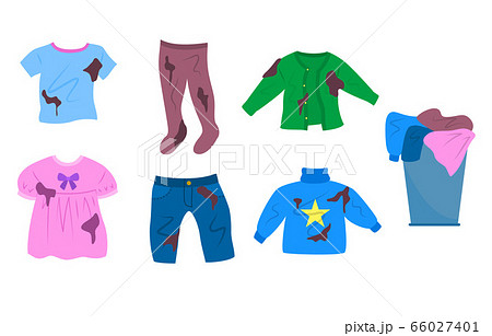 Cartoon Color Dirty Clothes and a Laundry Basket Set. Vector Cartoon Color Dirty Clothes and a Laundry Basket Set. Vector 66027401