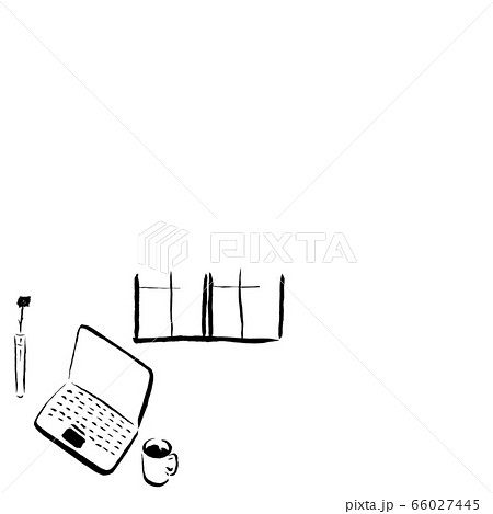 部屋の中のパソコン (墨の線のイラスト) 部屋の中のパソコン (墨の線のイラスト) 66027445