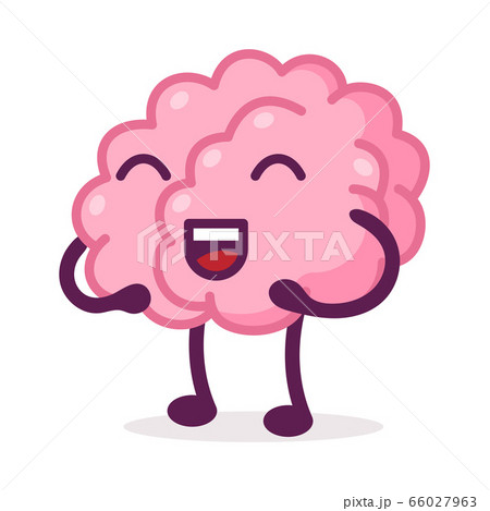 Happy Pink Brain Laughing, Funny Human Nervous System Organ Cartoon Character Vector Illustration on White Background Happy Pink Brain Laughing, Funny Human Nervous System Organ Cartoon Character Vector Illustration on White Background 66027963