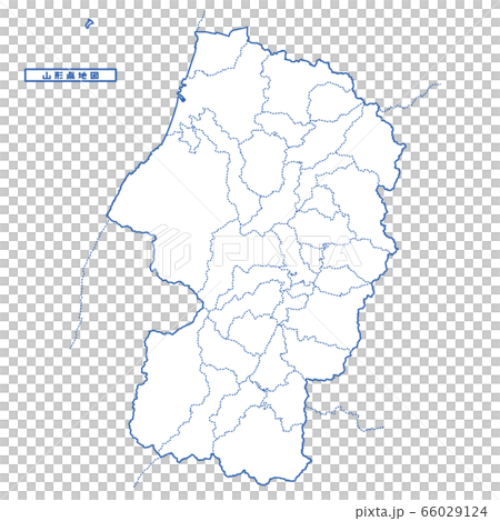 山形県地図 シンプル白地図 市区町村のイラスト素材