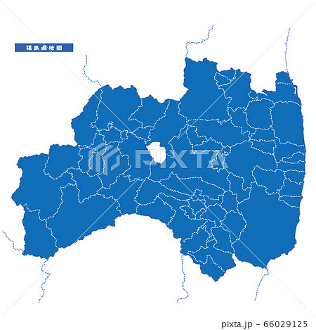 福島県地図 シンプル青 市区町村のイラスト素材