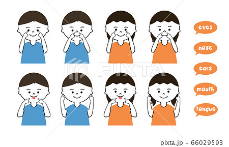 子供 顔パーツ 指さし セットのイラスト素材