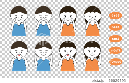 子供 顔パーツ 指さし セットのイラスト素材