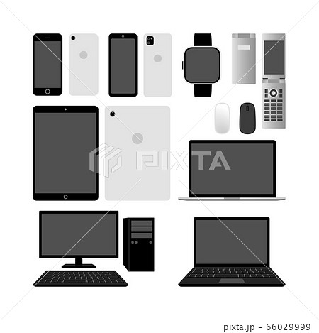 スマホ タブレット パソコン スマートウォッチ セットのイラスト素材