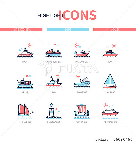 Different ships - line design style icons set 66030460