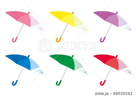 カラフルな子供用の可愛い傘6本セットのイラスト素材