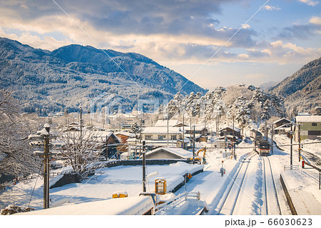 Landscape nature of train station in winter 66030623