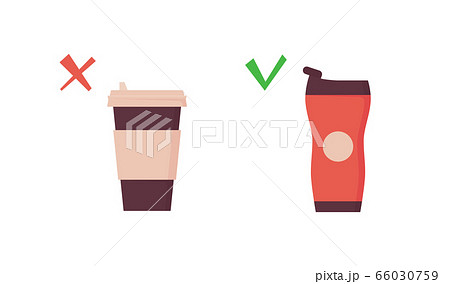 Reusable tumbler vs disposable cup. Takeaway coffee mug on zero waste poster 66030759