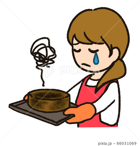 スポンジケーキを焦がした女性のイラスト素材