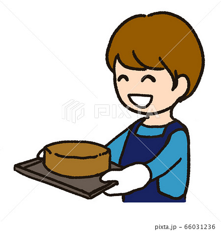 スポンジケーキを焼いた男性のイラスト素材