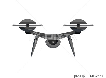 Quadrocopter drone. Air drone hovering. Aerial vehicle. Unmanned aircraft. Modern air gadjet, quadrocopter on remote control. Flat cartoon style of aircraft camera 66032444
