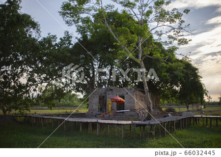 Public Ancient golden buddha statue in church, 66032445