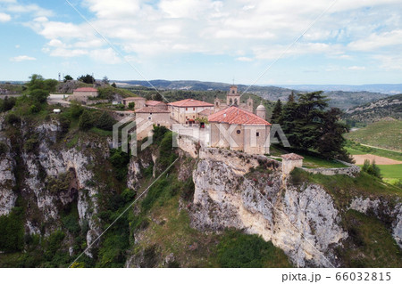 Aerial view of Santa Casilda shrine, La Bureba, Burgos province, Castile-Leon. 66032815
