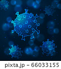 Coronavirus Cells or Bacteria Molecule. Virus COVID-19 Cell in Spherical Shape. Abstract Illustration in Blue Tints on dark background 66033155