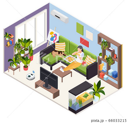 Staying Home Isometric Interior  66033215