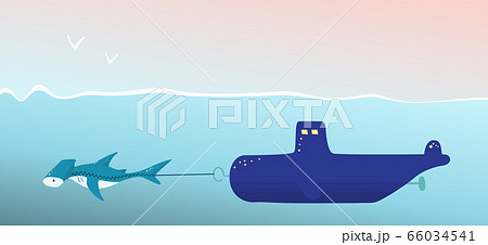 hammerhead shark taxi is towed by a submarine 66034541