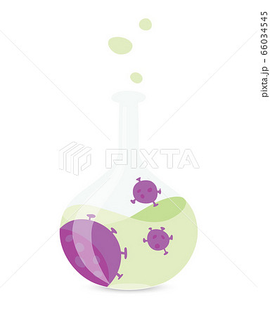 glass flask with green potion and coronavirus 66034545