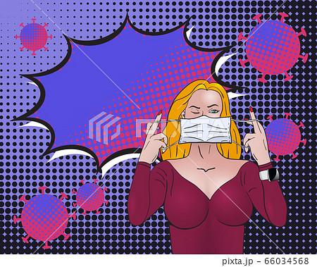 Pop art Woman putting medical anti virus 66034568