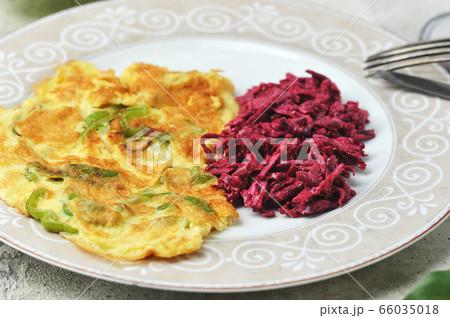 vegetarian Breakfast - omelet with pepper and beet 66035018