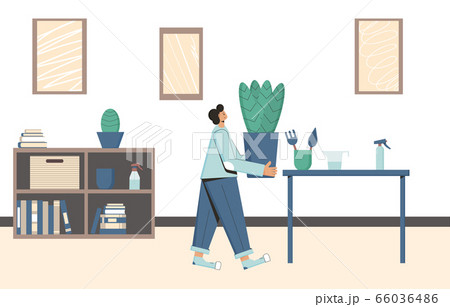 Plant lover. Man with indor flower pot. Vector Plant lover. Man with indor flower pot. Vector 66036486