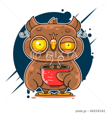 Owl Drinking Coffee And Can't Sleep Vector Flat Owl Drinking Coffee And Can't Sleep Vector Flat 66036582