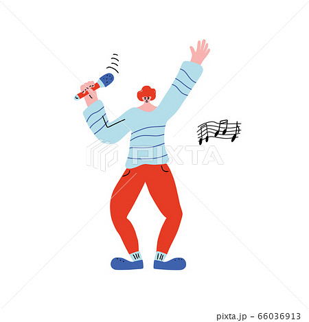 Happy man dancing and singing isolated on white 66036913