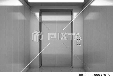 Empty elevator cabin with closed steel doors Empty elevator cabin with closed steel doors 66037615