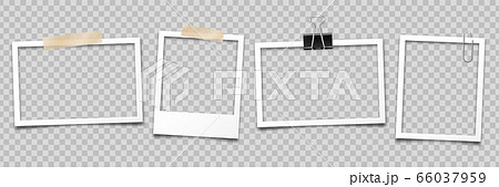 Realistic empty photo card frame, film set. Retro vintage photograph with transparent adhesive tape Realistic empty photo card frame, film set. Retro vintage photograph with transparent adhesive tape 66037959
