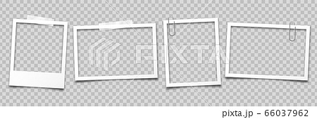Realistic empty photo card frame, film set. Retro vintage photograph with transparent adhesive tape 66037962