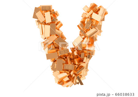 Letter V, from golden ingots. 3D rendering Letter V, from golden ingots. 3D rendering 66038633