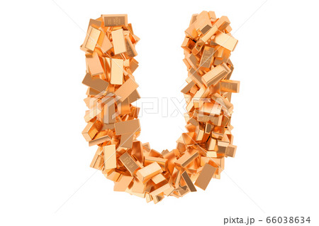 Letter U, from golden ingots. 3D rendering 66038634