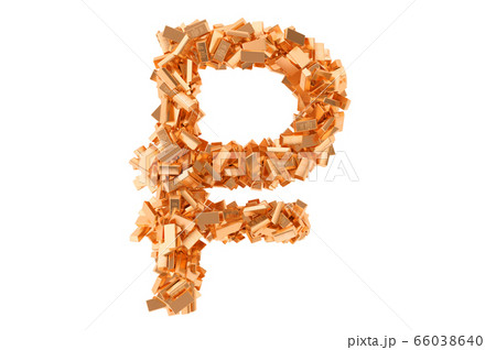 Ruble sign from golden ingots. 3D rendering Ruble sign from golden ingots. 3D rendering 66038640
